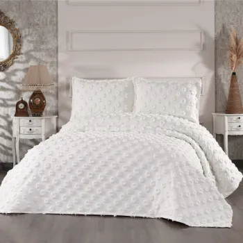 Set cuvertura de pat dubla 3 piese, Hayal - Cream, Whitney, Tesatura Chenille imagine