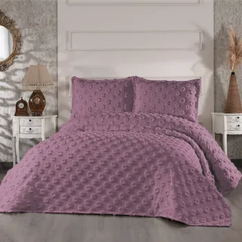 Set cuvertura de pat dubla 3 piese, Hayal - Dusty Rose, Whitney, Tesatura Chenille imagine