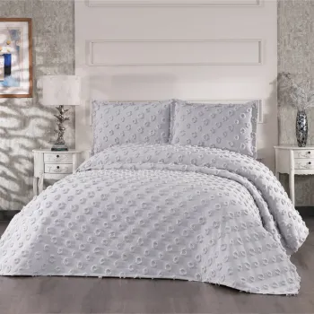 Set cuvertura de pat dubla 3 piese, Hayal - Grey, Whitney, Tesatura Chenille imagine