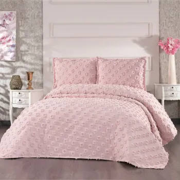 Set cuvertura de pat dubla 3 piese, Hayal - Powder, Whitney, Tesatura Chenille imagine