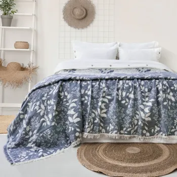 Set cuvertura de pat dubla 3 piese, L'essentiel Maison, Amore, Bumbac , Albastru navy imagine