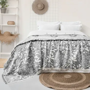 Set cuvertura de pat dubla 3 piese, L'essentiel Maison, Amore, Bumbac , Gri imagine