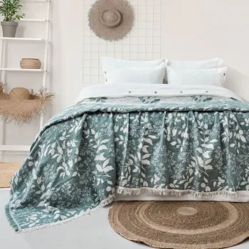 Set cuvertura de pat dubla 3 piese, L'essentiel Maison, Amore, Bumbac , Verde imagine