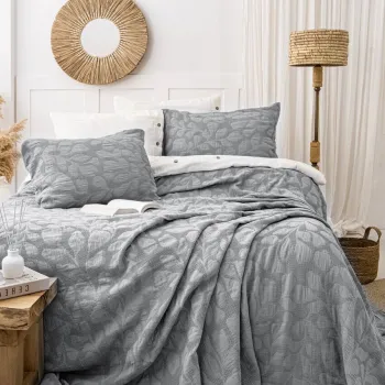 Set cuvertura de pat dubla 3 piese, L'essentiel Maison, Bambi, Bumbac, Antracit imagine