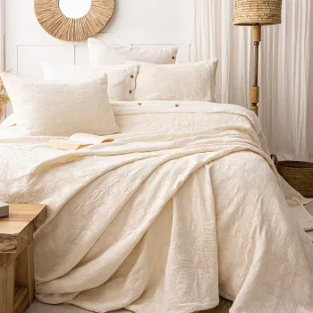 Set cuvertura de pat dubla 3 piese, L'essentiel Maison, Bambi, Bumbac, Crem imagine