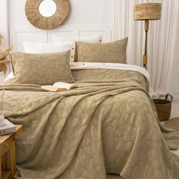 Set cuvertura de pat dubla 3 piese, L'essentiel Maison, Bambi, Bumbac, Kaki imagine