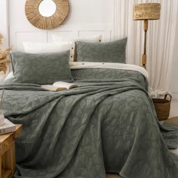 Set cuvertura de pat dubla 3 piese, L'essentiel Maison, Bambi, Bumbac, Verde imagine