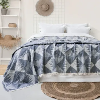 Set cuvertura de pat dubla 3 piese, L'essentiel Maison, Dolce, Bumbac , Albastru navy imagine