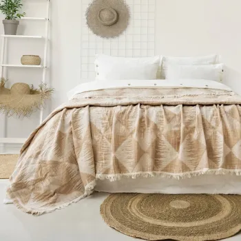 Set cuvertura de pat dubla 3 piese, L'essentiel Maison, Dolce, Bumbac , Bej imagine