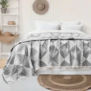 Set cuvertura de pat dubla 3 piese, L'essentiel Maison, Dolce, Bumbac , Gri imagine