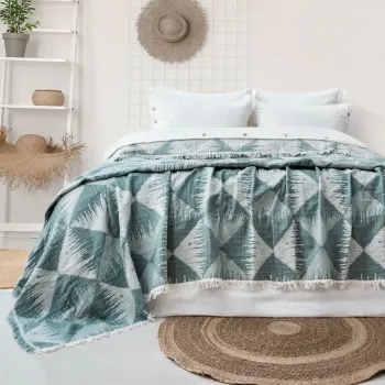 Set cuvertura de pat dubla 3 piese, L'essentiel Maison, Dolce, Bumbac , Verde imagine