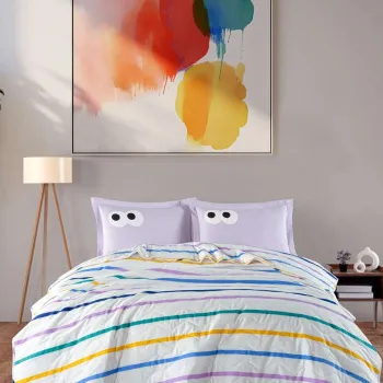 Set cuvertura de pat dubla 3 piese, L'essentiel Maison, Funny, Lila imagine