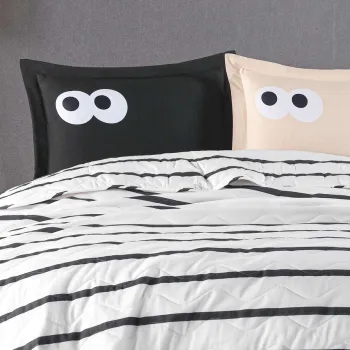 Set cuvertura de pat dubla 3 piese, L'essentiel Maison, Funny, Negru/Maro imagine