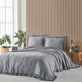 Set cuvertura de pat dubla 3 piese, L'essentiel Maison, Ilda, Bumbac, Gri imagine