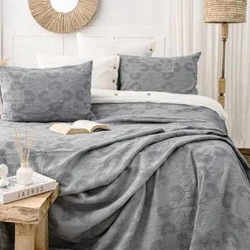 Set cuvertura de pat dubla 3 piese, L'essentiel Maison, Italo, Bumbac, Antracit imagine