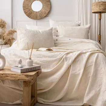 Set cuvertura de pat dubla 3 piese, L'essentiel Maison, Italo, Bumbac, Crem imagine