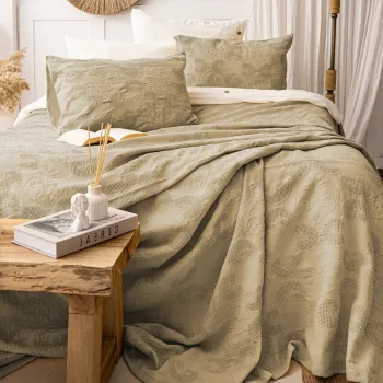 Set cuvertura de pat dubla 3 piese, L'essentiel Maison, Italo, Bumbac, Kaki imagine