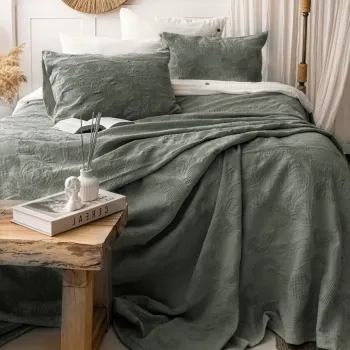 Set cuvertura de pat dubla 3 piese, L'essentiel Maison, Italo, Bumbac, Verde imagine