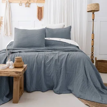 Set cuvertura de pat dubla 3 piese, L'essentiel Maison, Janna, Bumbac, Albastru imagine
