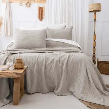 Set cuvertura de pat dubla 3 piese, L'essentiel Maison, Janna, Bumbac, Bej imagine