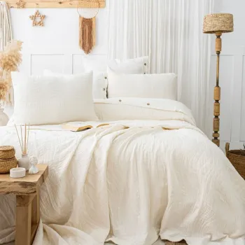 Set cuvertura de pat dubla 3 piese, L'essentiel Maison, Janna, Bumbac, Crem imagine
