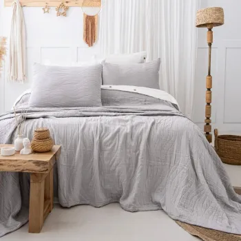 Set cuvertura de pat dubla 3 piese, L'essentiel Maison, Janna, Bumbac, Gri deschis imagine