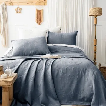 Set cuvertura de pat dubla 3 piese, L'essentiel Maison, Julia, Bumbac, Albastru imagine