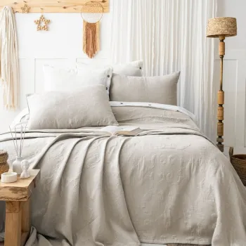 Set cuvertura de pat dubla 3 piese, L'essentiel Maison, Julia, Bumbac, Bej imagine