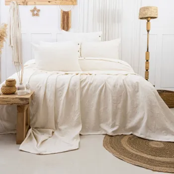 Set cuvertura de pat dubla 3 piese, L'essentiel Maison, Julia, Bumbac, Crem imagine