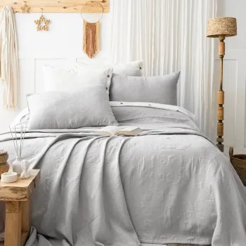 Set cuvertura de pat dubla 3 piese, L'essentiel Maison, Julia, Bumbac, Gri deschis imagine