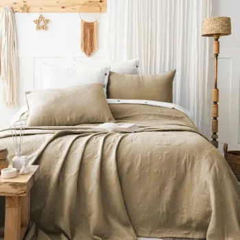 Set cuvertura de pat dubla 3 piese, L'essentiel Maison, Julia, Bumbac, Kaki imagine