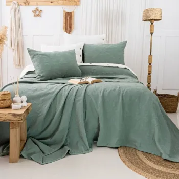 Set cuvertura de pat dubla 3 piese, L'essentiel Maison, Julia, Bumbac, Verde imagine