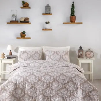 Set cuvertura de pat dubla 3 piese, L'essentiel Maison, Post, Alb/Maro imagine
