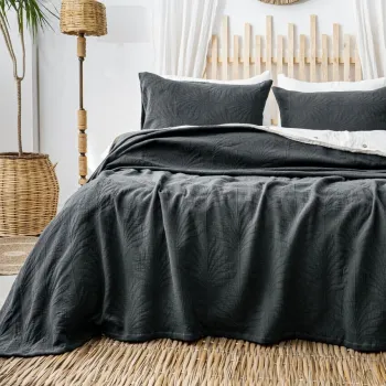 Set cuvertura de pat dubla 3 piese, L'essentiel Maison, Silvia, Bumbac, Antracit imagine