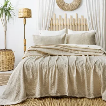 Set cuvertura de pat dubla 3 piese, L'essentiel Maison, Silvia, Bumbac, Bej imagine