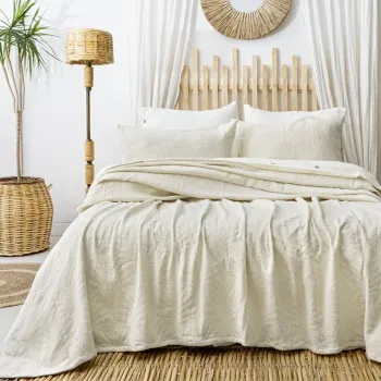 Set cuvertura de pat dubla 3 piese, L'essentiel Maison, Silvia, Bumbac, Crem imagine