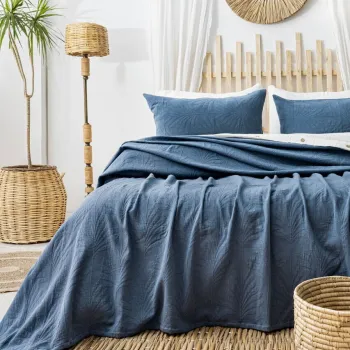 Set cuvertura de pat dubla 3 piese, L'essentiel Maison, Silvia, Bumbac, Indigo imagine