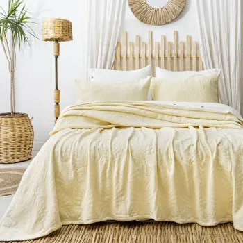 Set cuvertura de pat dubla 3 piese, L'essentiel Maison, Silvia, Bumbac, Unt galben imagine