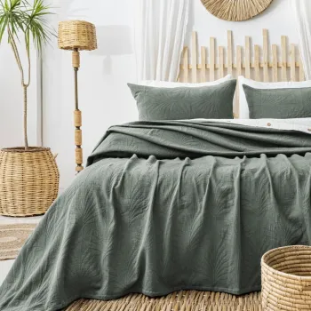 Set cuvertura de pat dubla 3 piese, L'essentiel Maison, Silvia, Bumbac, Verde imagine