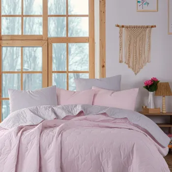 Set cuvertura de pat dubla 3 piese, L'essentiel Maison, Solid, Pulbere / Gri imagine