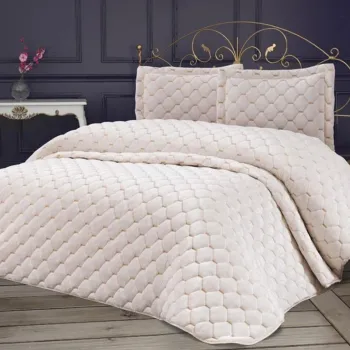 Set cuvertura de pat dubla 3 piese, Lima - Cream, Dowry World, Catifea imagine