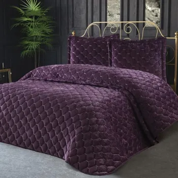 Set cuvertura de pat dubla 3 piese, Lima - Damson, Dowry World, Catifea imagine