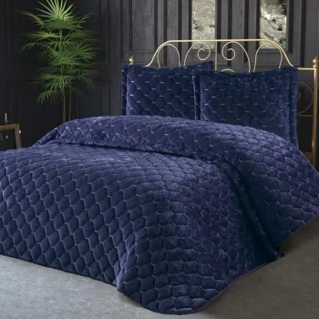 Set cuvertura de pat dubla 3 piese, Lima - Dark Blue, Dowry World, Catifea imagine