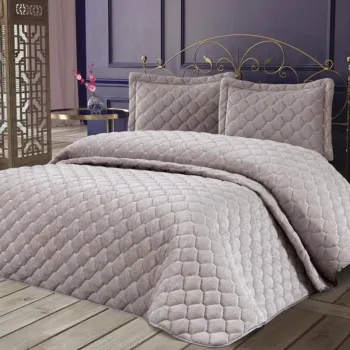 Set cuvertura de pat dubla 3 piese, Lima - Grey, Dowry World, Catifea imagine