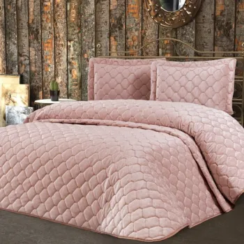 Set cuvertura de pat dubla 3 piese, Lima - Powder, Dowry World, Catifea imagine