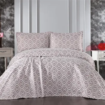 Set cuvertura de pat dubla 3 piese, Merlin - Cappuccino, Whitney, Tesatura Chenille imagine