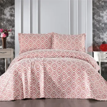 Set cuvertura de pat dubla 3 piese, Merlin - Dusty Rose, Whitney, Tesatura Chenille imagine
