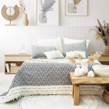 Set cuvertura de pat dubla 3 piese, Milena - Anthracite, Saheser, Bumbac imagine