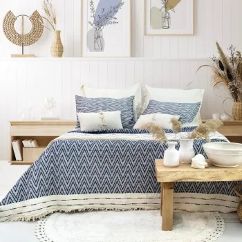 Set cuvertura de pat dubla 3 piese, Milena - Dark Blue, Saheser, Bumbac imagine