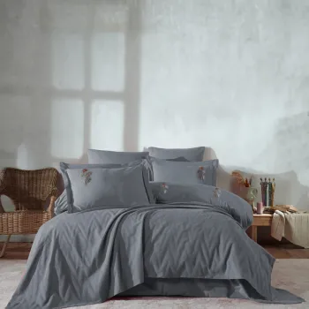 Set cuvertura de pat dubla 3 piese, Noris - Grey, Saheser, Bumbac imagine